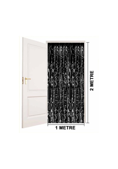 Mey İthalat Siyah Renk Ekstra Metalize Parlak Saçaklı Arka Fon Perde İthal 1x2 Metre