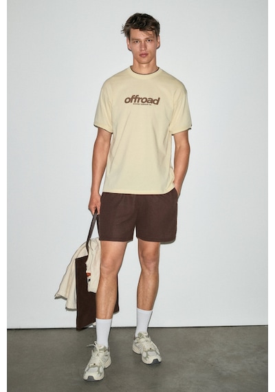 Grımelange Rough Erkek %100 Organik Pamuklu Kontrast Biyeli Baskı Detaylı Regular Fit Sarı T-shirt
