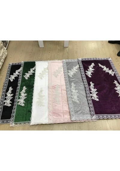 Kadife Seccade Çeyizlik Güpürlü Aplikli