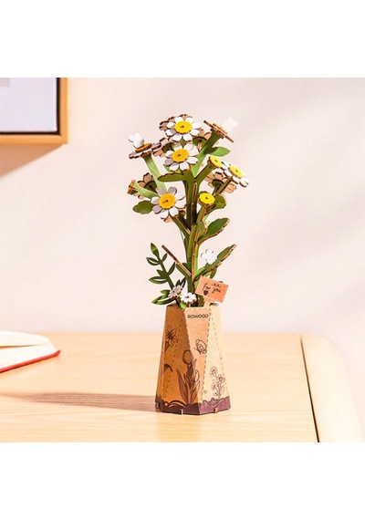 Rowood Tw061 Papatya Çiçeği Chamomile Dıy Minyatür Maket Model Seti Ahşap 3d Wooden Puzzle Model Kit Ahşap Maket Dekoratif Hobi Seti