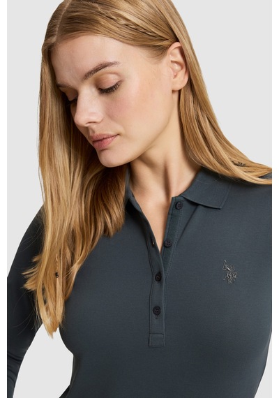 U.S. Polo Assn. Kadın Gri Polo Yaka Basic Sweatshirt 50326760-vr076 Sıs