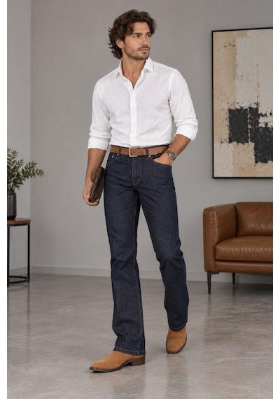 Cedy Denim Cedy Denım Premium Seri: Erkek Retro Flare Bootcut Jean - Geniş Paça Taşlanmış Denim Pantolon C370 Lacivert