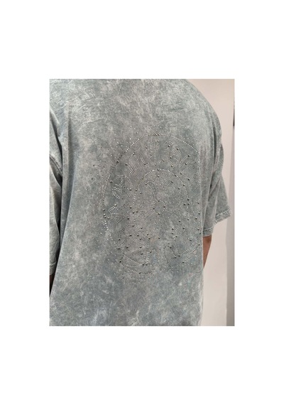 Zaee Vintage Washed Taşlı Oversize T-shirt Fırtına Gri