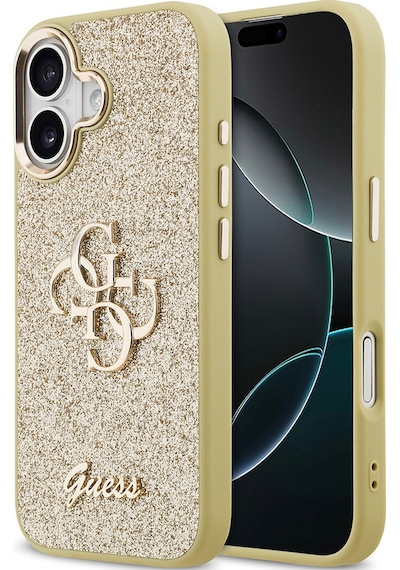 Apple Uyumlu iPhone 17 Kılıf Guess Lisanslı 4g Büyük Metal Kamera Çerçeveli Ve Logolu Glitter Kapak Gold