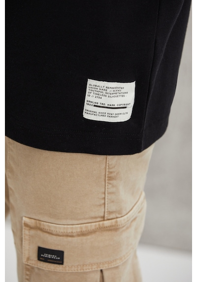 Grimelange Joel  Erkek %100 Organik Pamuklu Kalın Kumaşlı Özel Dokulu Etiket Detaylı Oversize Siyah T-shirt