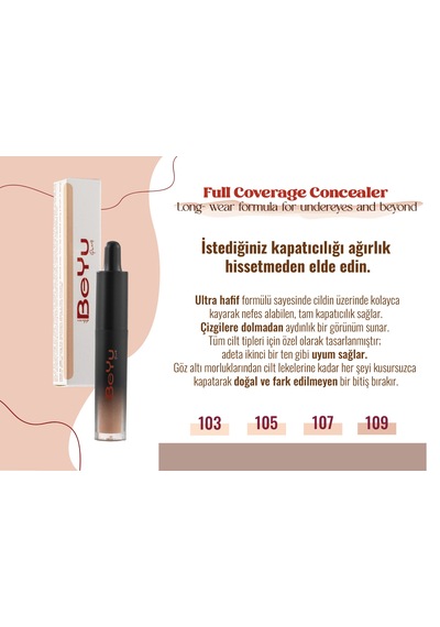 De Luxe Beyu Paris Full Coverage Concealer 2g. No.109-medium- Ultra Hafif. Medium