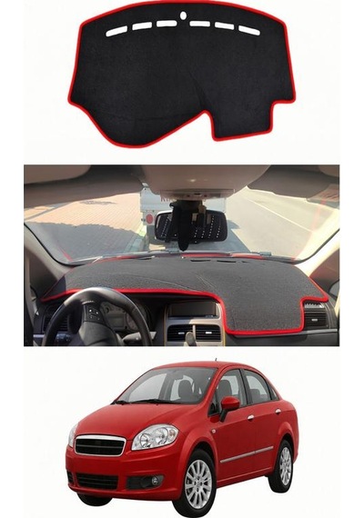Fiat - Linea 2006-2018 Uyumlu Torpido Koruma Kılıfı - Kırmızı Şeritli