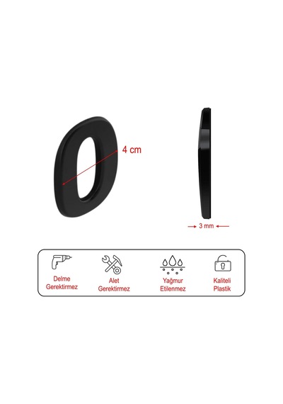 Yapışkanlı Kapı Numarası Küçük Boy 50 Mm 5 Cm Numara 0 Rakam Sıfır Sayı Siyah Renk Numaralar 1 Adet Diğer