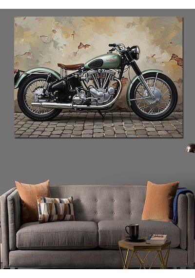 Ahşap Tablo Modern Tasarımlı Klasik Yeşil Motosiklet Yiyecek Ve İçecek Tabloları