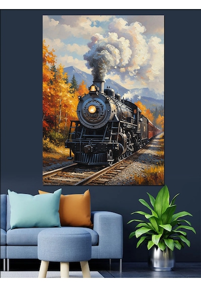 Ahşap Tablo Buharlı Tren Manzarası