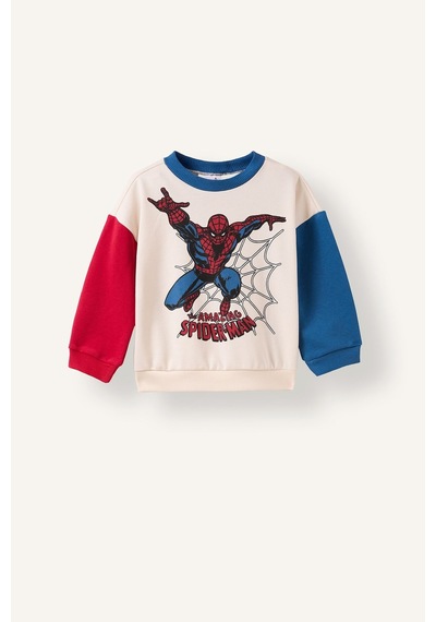 Defacto Marvel Spider-man Baskılı Renk Bloklu Oversize Sweatshirt Erkek Bebek I3542a526wner118 Ekru-er118