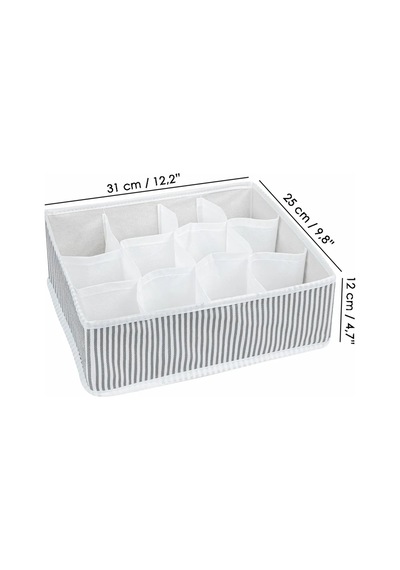 2 Adet 12 Bölmeli Çok Amaçlı Çekmece Düzenleyici Organizer Çorap-iç Çamaşırı Vb 31x25x12 Cm Gri-beyaz