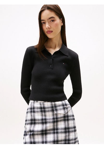 Tommy Hilfiger Tjw Klasik Polo Uzun Kollu Kadın Siyah Kazak Dw0dw21829bds Siyah