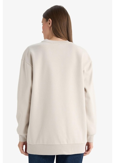 Defacto Regular Fıt Bisiklet Yaka Baskılı İçi Yumuşak Tüylü Sweatshirt Tunik F3088ax25wnbg186 Bej-bg186