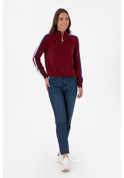U.S. Polo Assn. Kadın Bordo V Yaka Fermuarlı Kazak 50314691-VR014
