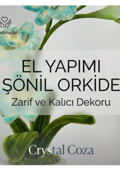 Crystal Coza Premium Şönil Orkide - Taş Saksılı Yapay Çiçek, Ev Ofis Hediyesi Dekoratif Salon Aksesuarı Turkuaz