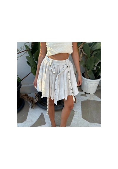 Fashion Cocktail Punk Gotik Saçaklı Grommet Detaylı Vintage Görünümlü Metalli Akışkan Saçaklı Tasarım Etek Ekru Fashion Cocktail Punk Gotik Saçaklı Grommet Detaylı Vintage Görünümlü Metalli Akışkan Saçaklı Tasarım Etek Ekru