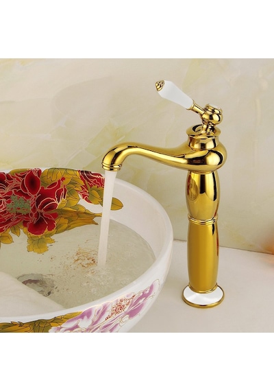 Fause Yüksek Çanak Rustik Lavabo Bataryası Vintage Altın Ksl100-G