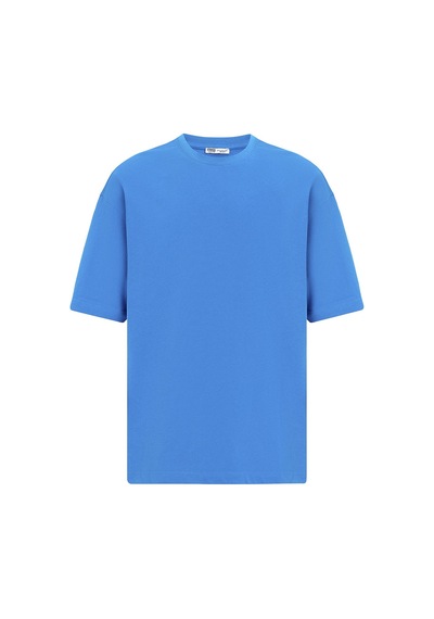 Vamos Basic Oversize Bisiklet Yaka Tişört Turkuaz
