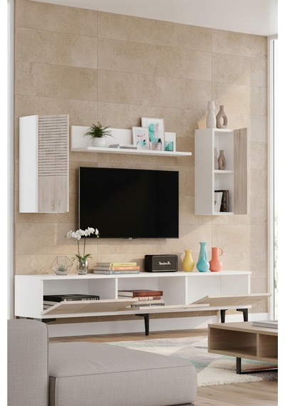 Tvr1819bt Corsa Tv Ünitesi Takımı Beyaz-traverten 180cm Beyaz - Traverten