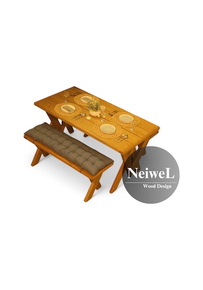 Neiwel Garden Venus Doğal Ahşap Banklı Bahçe Masa Takımı-70-140 Takım Açık Ceviz