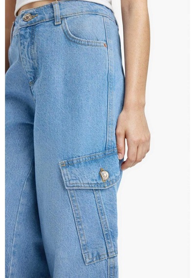 Defacto Kız Çocuk Wide Leg Kargo Geniş Paça Jean Pantolon E5879a825aunm28 Mavi