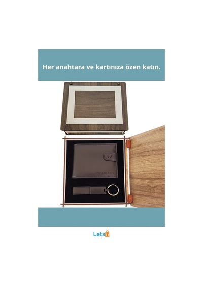 Ahşap Kutulu Deri Cüzdan Ve Anahtarlık Seti Şık Ve Fonksiyonel 1 Adet