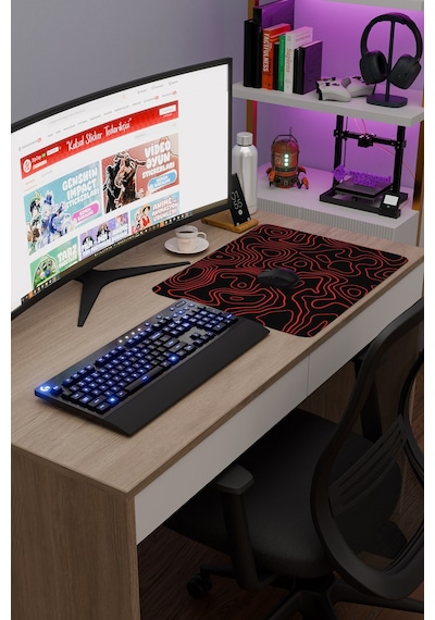 Siyah Kırmızı 48x40 Xl Taraftar Gaming Oyuncu Mouse Pad Kaymaz Taban Büyük Fare Altlığı Topography