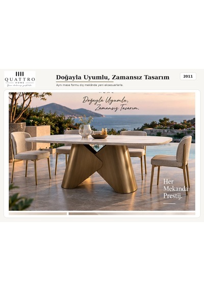 Aurelia 2011 Mermer Görünümlü Bronz Ayaklı Yemek Masası Abanoz - Beyaz