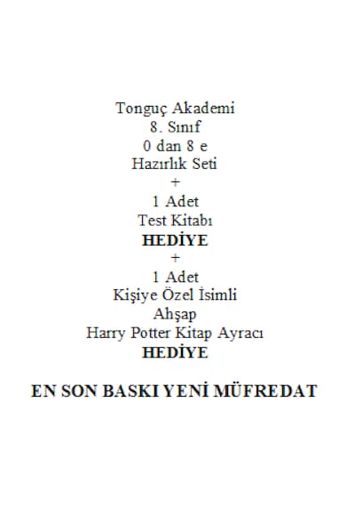 Tonguç Akademi 8. Sınıf 0 dan 8 e Hazırlık Seti En Son Baskı Yeni + Test Kitabı Hediye + Kişiye Özel Ahşap Harry Potter Kitap Ayracı Hediye