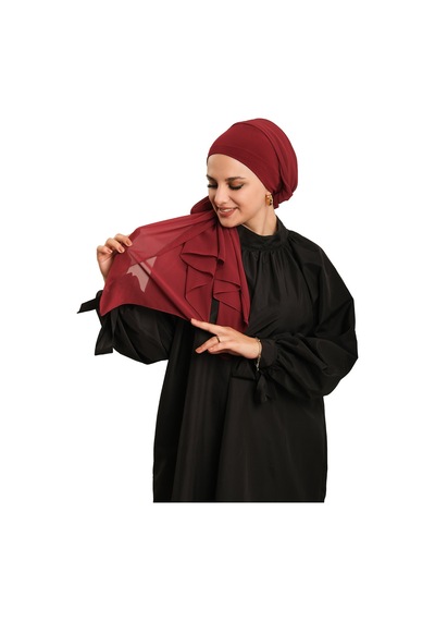 Hürrem Bone Bordo Pratik Hazır Geçmeli Bone Şal Şifon Düz 2506 16 bordo