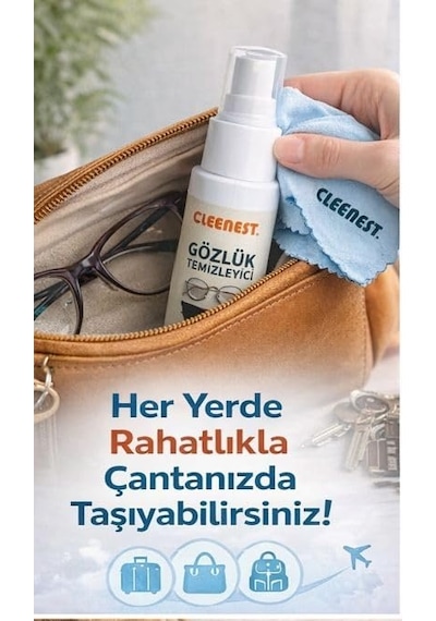 Ayrex Cleenest Gözlük Ve Ekran Temizleme Seti 50 Ml Nazik Solüsyon & Yumuşak 15 X 18 Cm Kaşmir Mikrofiber Bez İ