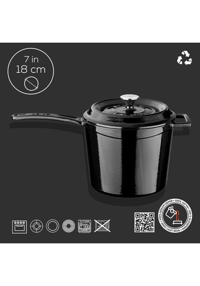 Döküm Yuvarlak Sos Tenceresi, Döküm Demir Yekpare Saplı Trendy Serisi Çap 18 Cm, Siyah Belirtilmemiş