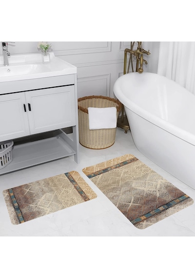 Rovigo Home Baskılı Kaymaz Taban 2 Li Banyo Paspas Takım Rvg5183-100X60-60X50 Çok Renkli