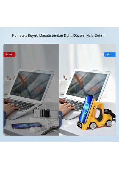 T20 15w 5'i 1 Arada Magsafe Kablosuz Şarj İstasyonu, Dijital Saatli Forklift Tasarım, İphone 16/15/14/13/12, Apple Watch, Airpods Uyumlu Masaüstü Hızlı Şarj Standı Sarı Çok Renkli T20 15w 5'i 1 Arada Magsafe Kablosuz Şarj İstasyonu, Dijital Saatli Forklift Tasarım, İphone 16/15/14/13/12, Apple Watch, Airpods Uyumlu Masaüstü Hızlı Şarj Standı Sarı Çok Renkli