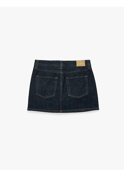 Koton Pamuklu Normal Bel Düğmeli Cepli Mini Denim Şort Etek Koyu İndigo 6sal70033md