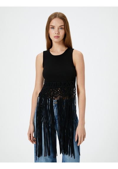 Koton Uzun Püsküllü Üst Kolsuz Slim Fit Pamuklu Siyah 4sal30032ık Siyah