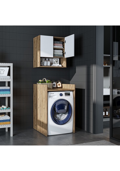 Çamaşır-kurutma Makinesi Dolabı+ Üst Dolabı, Banyo Dlp 65 Cm Atlantik Çam - Beyaz Çamaşır-kurutma Makinesi Dolabı+ Üst Dolabı, Banyo Dlp 65 Cm Atlantik Çam - Beyaz