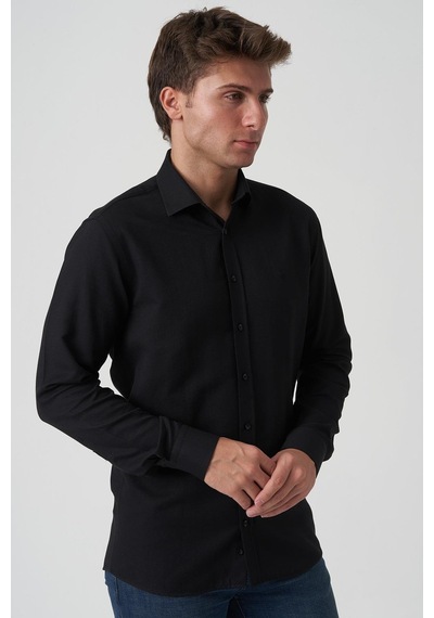 White Stone Caldas Da Rainha G2518 Slim Fit Gömlek Desenli Siyah Siyah