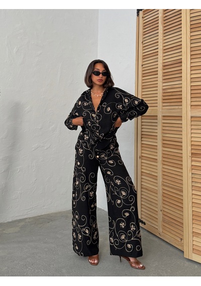 Verymoda Nakışlı Pantolon F1900 Siyah Desen 2