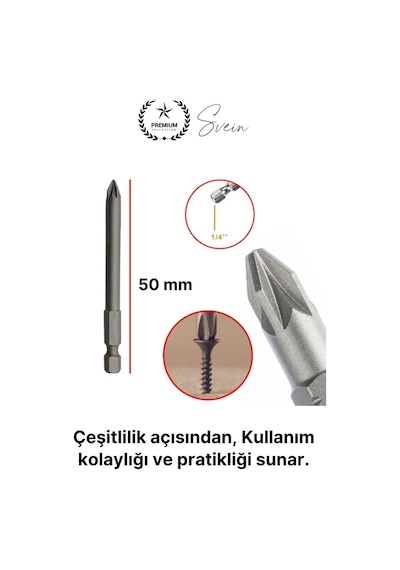 Bitsuç 50 Mm Mıknatıslı Yıldız Vidalama Bits Uç Pz2 Manyetik 1/4" Şarjlı Matkap Ucu Kısa Boy 1 Adet