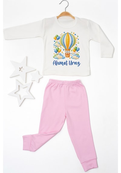 Pia Baby İsme Özel Erkek Çocuk Pijama Takımı %100 Pamuk Penye İsim Baskılı Kişiye Özel Çocuk Pijaması 20048p14pi Krem