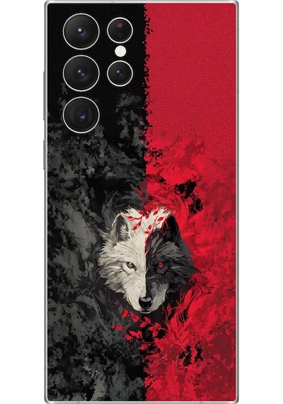 Galaxy S22 Ultra Uyumlu Şeffaf Kılıf Kurt Tasarımlı