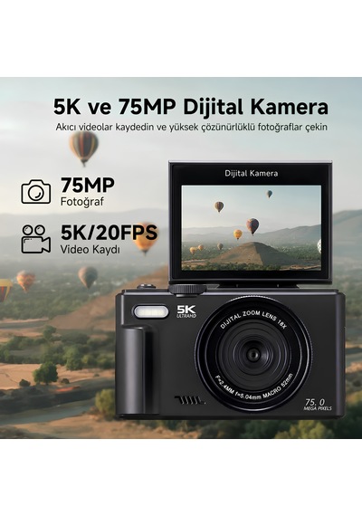 Castu Wd08 Pro 5k Ultra Hd 75mp Wi-fi 18x Dijital Zoom Menteşeli Ekranlı Dijital Kamera Siyah