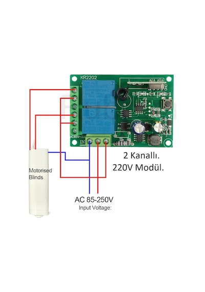 2 Kanallı, 220 Volt 433 Mhz. Uzaktan Kumandalı Modül. 1 Kumanda