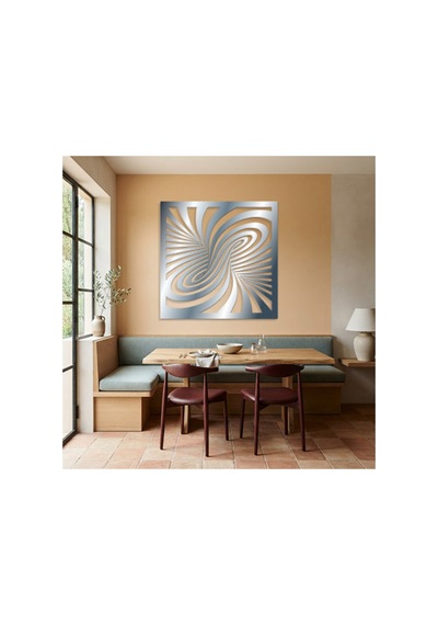 Optik İllüzyon Metal Duvar Tablosu - Metal Duvar Sanatı - Duvar Dekoru - 75 X 75 Cm Krom