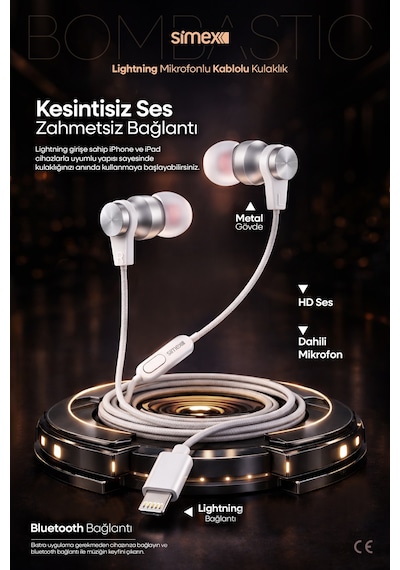 Simex İphone X-11-12-13-14 Serileri Uyumlu Bluetooth Bağlantılı İphone Kablolu Mikrofonlu Kulaklık Spd-04 Diğer