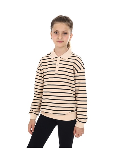 Toontoy Kız Çocuk Çizgili Sweatshirt Bej