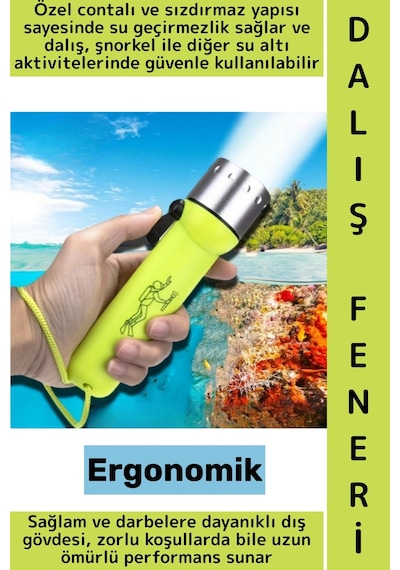 Ergonomik Balıkçı Kamp Fotoğrafçı Sızdırmaz Yüksek Lümenli Şık Süper Parlak Led Su Altı Dalış Feneri