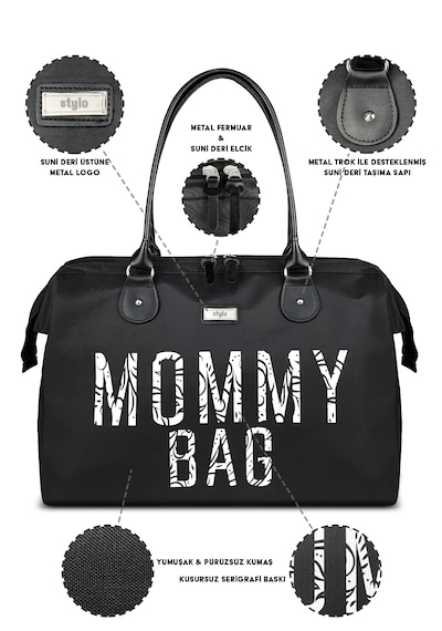 Stylo Mommy Bag Usa Anne Bebek Bakım Ve Kadın Çantası Sıyah Siyah